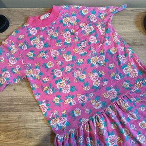 Vintage 90s Pink Floral Dress Tunic Full House Style L 14